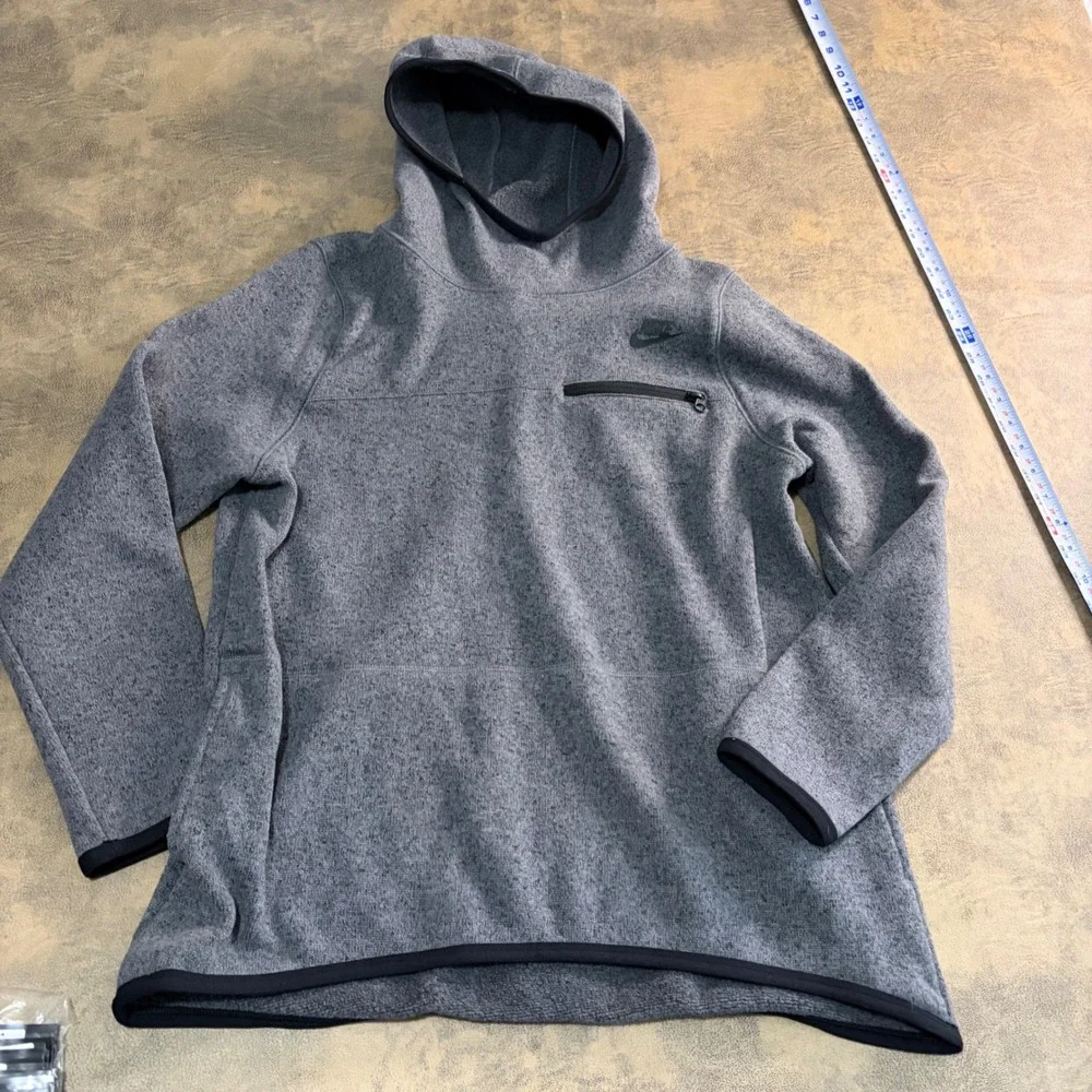 Nike Tech Summit Fleece Hoodie Womens Large Gray‎ Pullover Scuba Neck 914398-071
